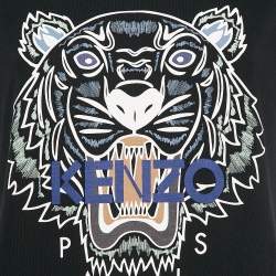 Pre Owned Kenzo Black Tiger Print Jersey Crew Neck T-Shirt M