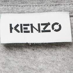 Pre Owned Kenzo Grey Tiger Logo Flocked Jersey T-Shirt S