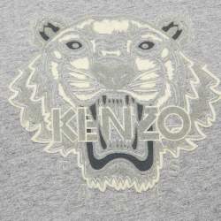 Pre Owned Kenzo Grey Tiger Logo Flocked Jersey T-Shirt S