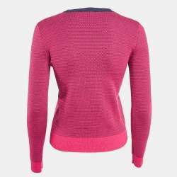 Pre Owned Kenzo Pink Logo Eye Embroidered Wool Knit Crew Neck Sweater XS