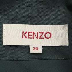 Kenzo Green Cotton Blend Tie Midi Dress S