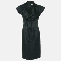 Kenzo Green Cotton Blend Tie Midi Dress S