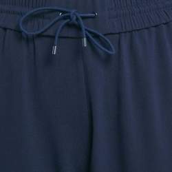 Pre Owned Kenzo Navy Blue Side Stripe Crepe Straight Leg Track Pants S