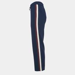 Pre Owned Kenzo Navy Blue Side Stripe Crepe Straight Leg Track Pants S