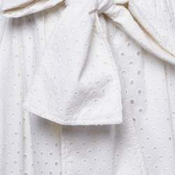 Kenzo White Broderie Anglaise Cotton Belted Midi Skirt S