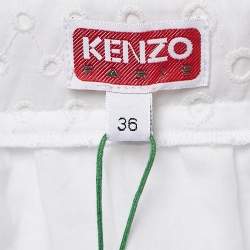 Kenzo White Broderie Anglaise Cotton Belted Midi Skirt S