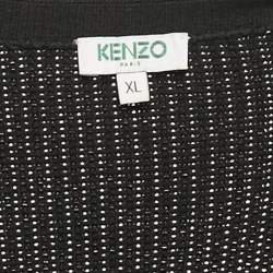 Kenzo Black Rib Knit Zipper Detail V-Neck Sweater Dress XL