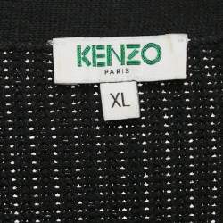 Kenzo Black Rib Knit Zipper Detail V-Neck Sweater Dress XL