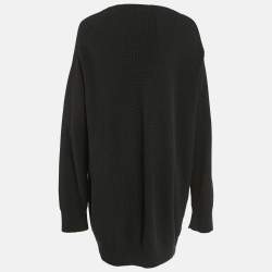 Kenzo Black Rib Knit Zipper Detail V-Neck Sweater Dress XL