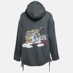 Kenzo Grey Tiger Embroidered Cotton Knit Zip-Up Hoodie M
