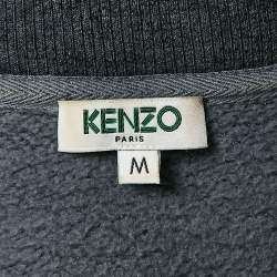 Kenzo Grey Tiger Embroidered Cotton Knit Zip-Up Hoodie M