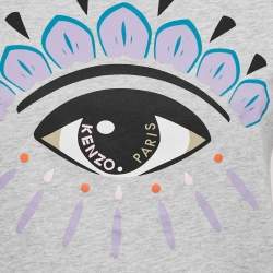 Pre Owned Kenzo Grey Eye Print Jersey Crew Neck T-Shirt XS