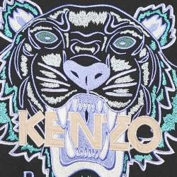 Pre Owned Kenzo Black Tiger Logo Embroidered Cotton Knit T-Shirt XS