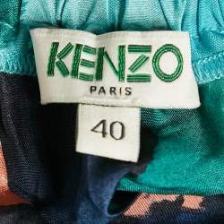 Pre Owned Kenzo Blue Floral Print Silk Midi Skirt M