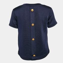 Pre Owned Kenzo Navy Blue Knit Button Detail Top S