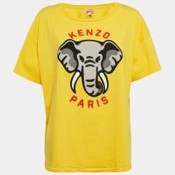 Pre Owned Kenzo Yellow Elephant Applique Cotton Jersey T-Shirt M