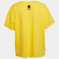 Pre Owned Kenzo Yellow Elephant Applique Cotton Jersey T-Shirt M