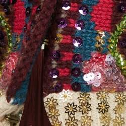 مملوكة مسبقًا Kenzo défilé Beige Sequin Embellished Heavy Knit Crop Cardigan M