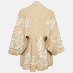 مملوكة مسبقًا Kenzo défilé Beige/Gold Brocade Knit Open Front Cardigan M 