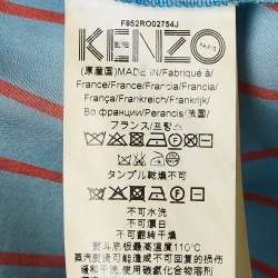 Kenzo Blue Hyper Stripe Print Satin Silk V-Neck Shift Dress XS