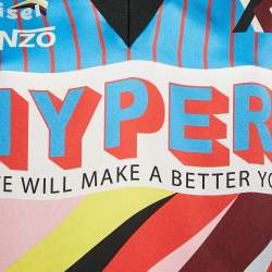 Kenzo Blue Hyper Stripe Print Satin Silk V-Neck Shift Dress XS