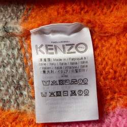 Kenzo Orange Colorblock Mohair Wool Knit Midi Skirt S