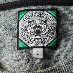 Pre Owned Kenzo Grey Tiger Embroidered Melange Cotton Sweatshirt L