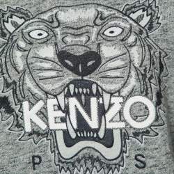 Pre Owned Kenzo Grey Tiger Embroidered Melange Cotton Sweatshirt L