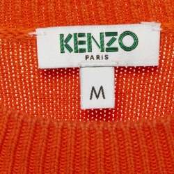 Pre Owned Kenzo Orange Cotton Logo Motif Detail Jumper M