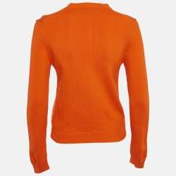 Pre Owned Kenzo Orange Cotton Logo Motif Detail Jumper M