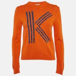 Pre Owned Kenzo Orange Cotton Logo Motif Detail Jumper M