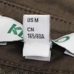 Pre Owned Kenzo Olive Green Cotton Poplin Lace Detailed Short Sleeve Dress M