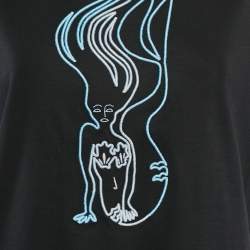 Pre Owned Kenzo Black Mermaid Embroidery Cotton Crew Neck T-shirt S