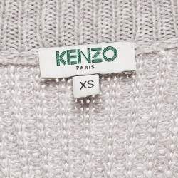 Pre Owned Kenzo Grey Cotton and Wool Knit Zip-Up Cardigan XS