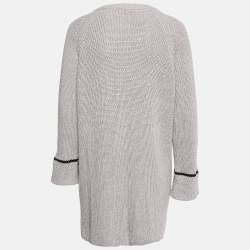 Pre Owned Kenzo Grey Cotton and Wool Knit Zip-Up Cardigan XS