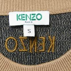Kenzo Camel Brown Tiger Pattern Wool Blend Knit Mini Dress S