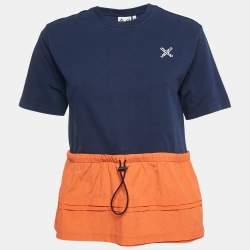 Kenzo Navy Blue/Orange Cotton Knit and Nylon Elasticized Top XS