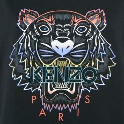 Pre Owned Kenzo Black Tiger Print Cotton Crew Neck T-Shirt L