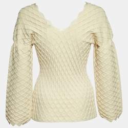 Pre Owned Kenzo Patterned Knit Pearl Button Front Cardigan XS