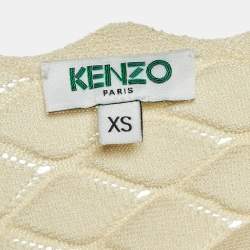 Pre Owned Kenzo Patterned Knit Pearl Button Front Cardigan XS