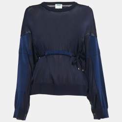 Kenzo Blue Knit Drawstring Sheer Sweater S