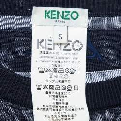 Kenzo Blue Knit Drawstring Sheer Sweater S
