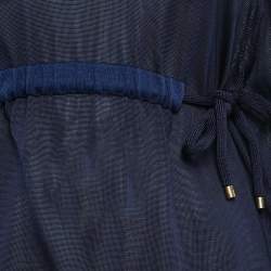 Kenzo Blue Knit Drawstring Sheer Sweater S