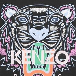 Pre Owned Kenzo Black Tiger Logo Print Jersey Crew Neck T-Shirt S