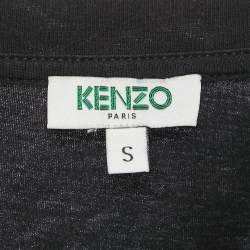 Pre Owned Kenzo Black Tiger Logo Print Jersey Crew Neck T-Shirt S