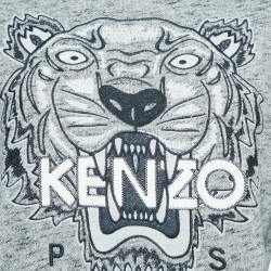 Pre Owned Kenzo Grey Melange Tiger Embroidered Cotton Sweatshirt L