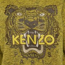 Kenzo Green Tiger Logo Embroidered Marl Knit Sweatshirt XL