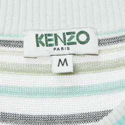 Pre Owned Kenzo Green Stripe Textured Knit Mini Dress M