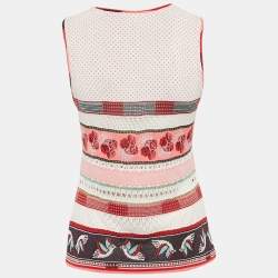 Pre Owned Kenzo Red Intarsia Knit Tank Top M