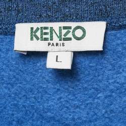 Pre Owned Kenzo Blue Tiger Lurex Embroidery Crew Neck Sweatshirt L